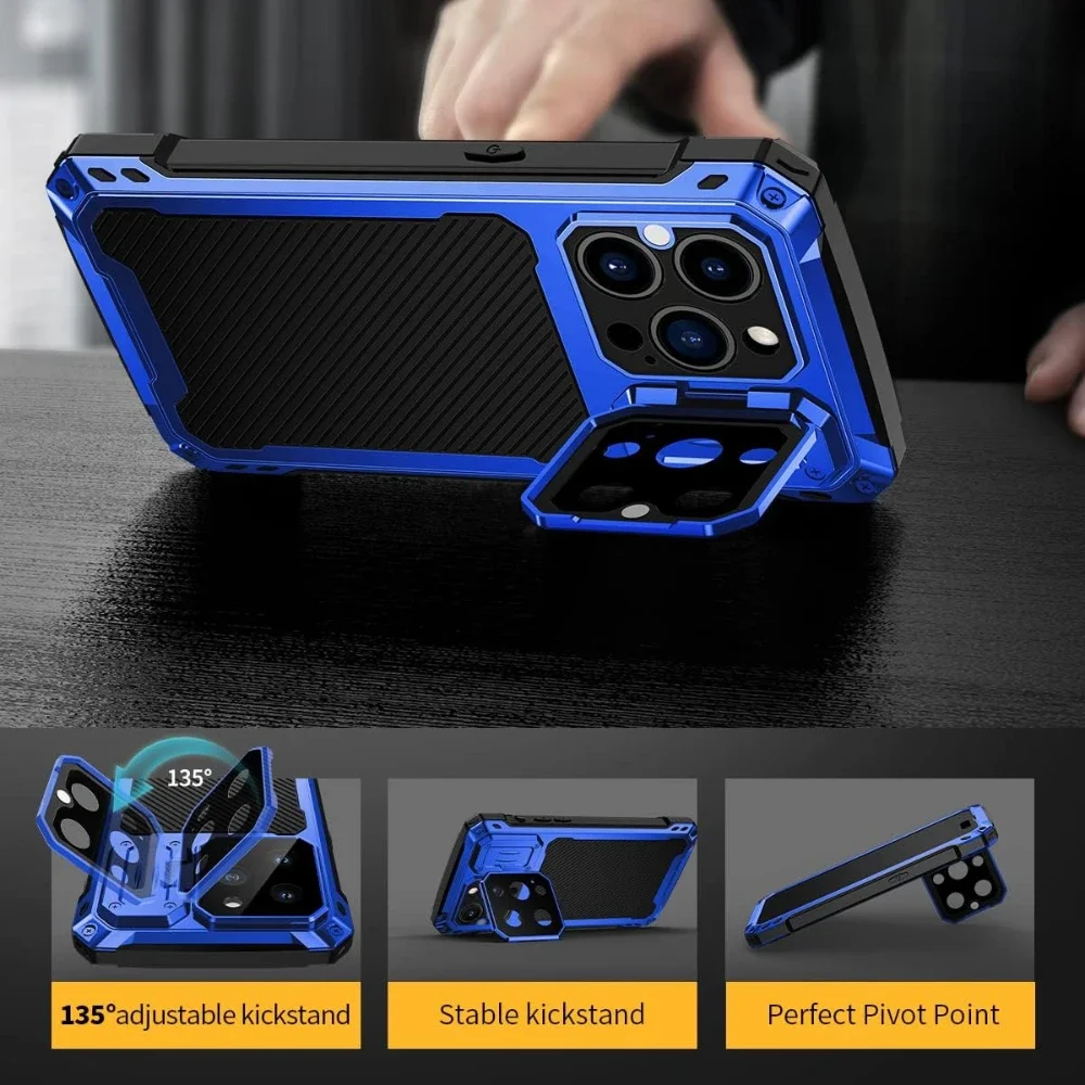Heavy-duty rugged metal shock-proof case for iPhone 14 Pro Max 14 Magsafe cover camera holder tempered glass screen protector
