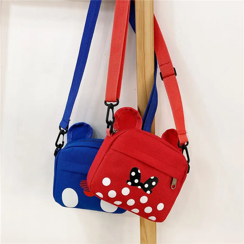 Disney-bandolera de lona con estampado de dibujos animados para niños, bolsa de almacenamiento para exteriores, Mickey, Minnie Mouse