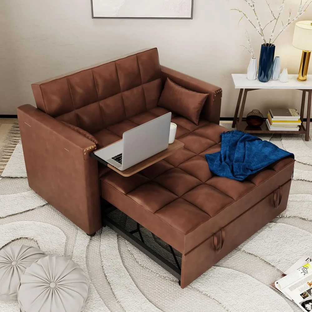 Convertible Sofa Bed, 3-in-1 Multi-Functional Faux Leather Sleeper Couch Pull-Out Bed, with Adjustable Backrest, 48'' Sofa  Bed