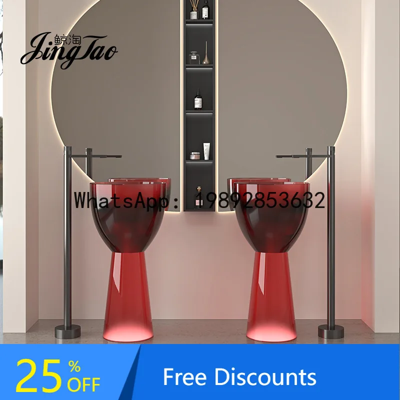 

TT Transparent Resin Column Basin Round Wash Basin Hotel Integrated Floor-standing Wash Basin Integrated Casting