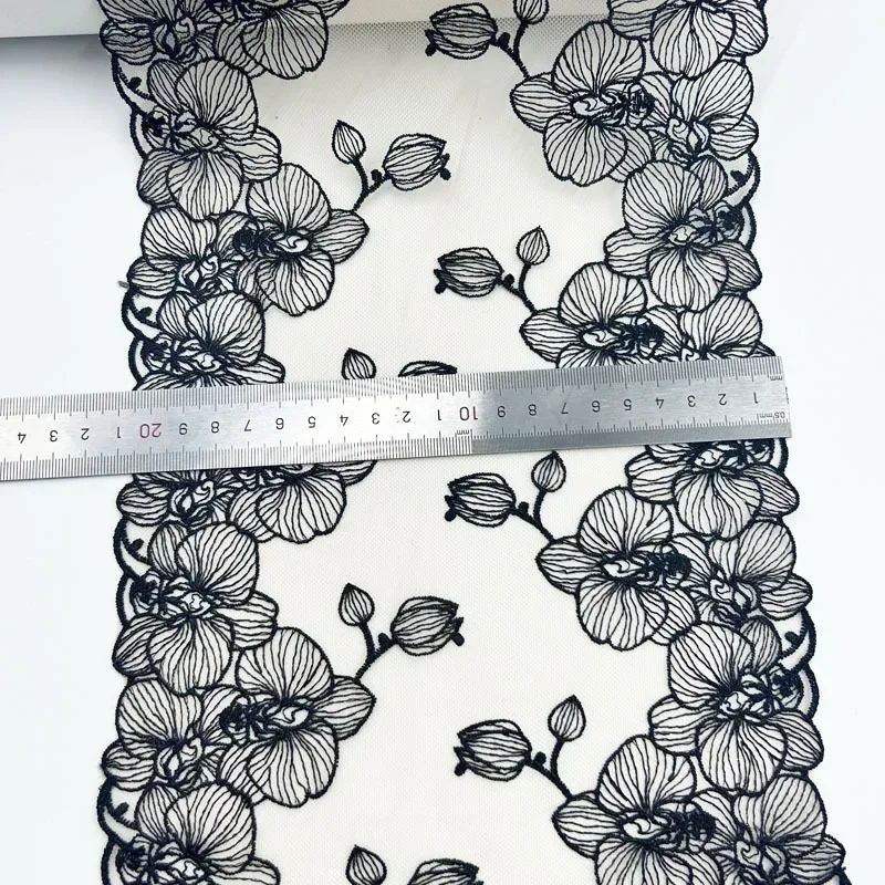 

Нижнее белье, кружево с черной цветочной вышивкой, водорастворимая сетка, одежда, аксессуары для домашнего текстиля, ширина 21 см, длина 20 ярдов, R748