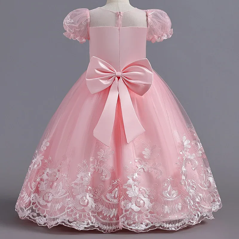 Robe de princesse en dentelle brodée pour filles, taille moyenne, robe d'anniversaire pour enfants, haute qualité, nouveau