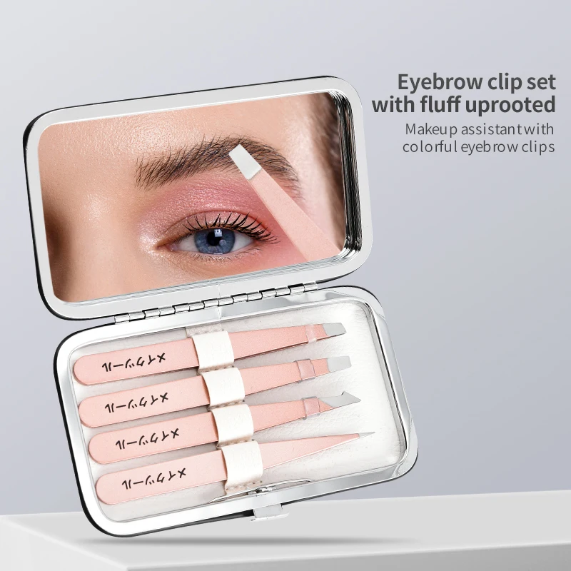 Ensemble de pinces à sourcils 4 en 1 en acier inoxydable, outil de pincettes pour maquillage de beauté, coupe de barbe et de cils