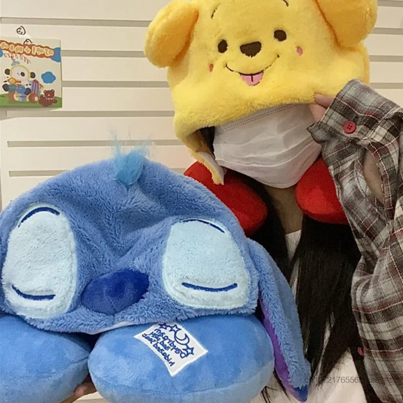 Disney Cartoon Stitch Winnie Bear Couple U Shaped Pillow Memory Cotton With Hat Airplane Long Distance Travel Sleeping Pillows