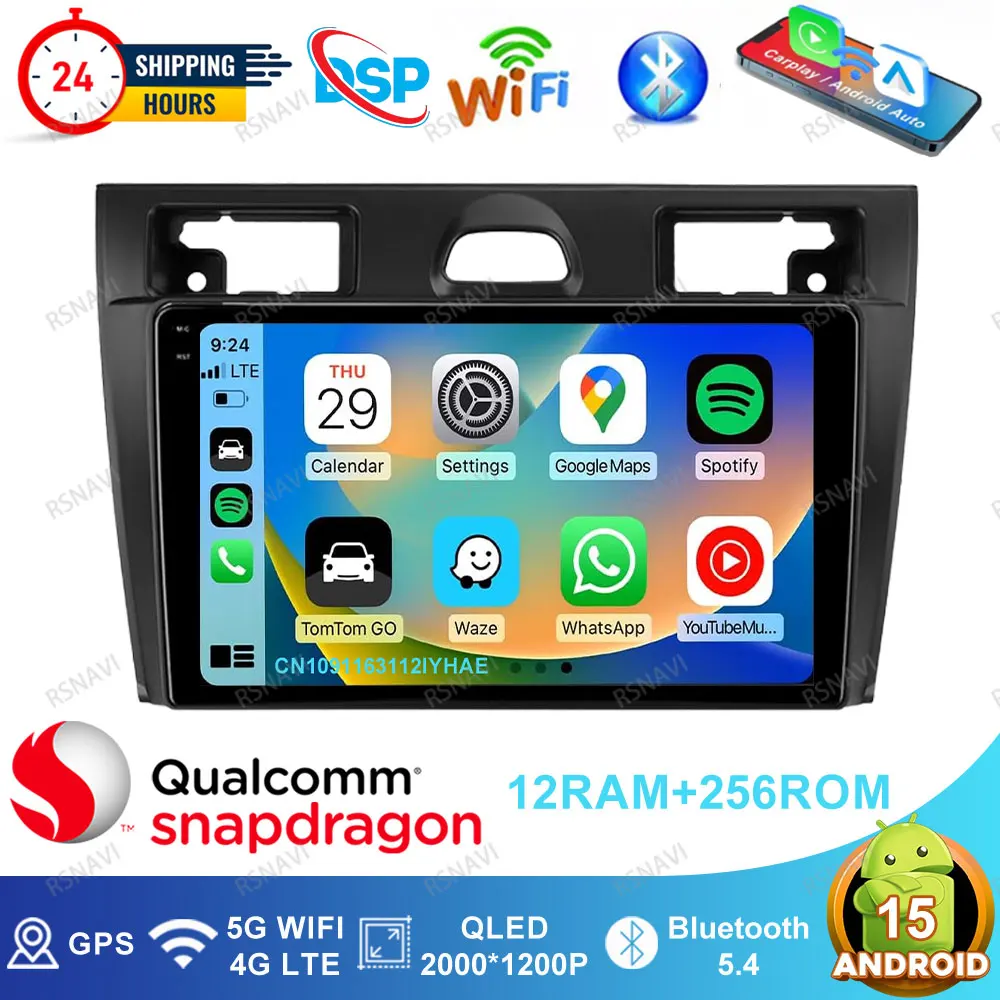 

Android 15 Car Radio For Ford Fiesta Mk VI 5 Mk5 2002 - 2008 DSP Multimedia Stereo Viedo Player GPS 5G WIFI Head Unit Qualcomm