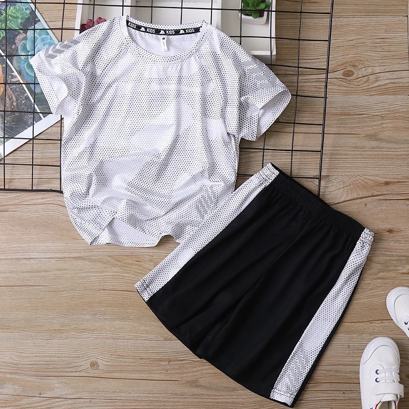 Outdoor Quick-Dry Top T-Shirt Summer + Shorts Kids Workout Sets Moisture Wicking Baby Boys 2-Pieces Clothing Set 3-14 Years