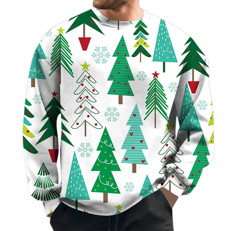 Christmas Tree Pattern Hoodie For Men Santa Claus Dinosaur 3D Print Pullover Autumn Long Sleeve O-Neck Hoodies Loose Sweatshirts