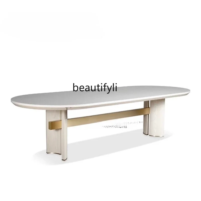 

ss1001 New Italian light luxury household solid wood dining table Nordic creative homestay metal meeting table