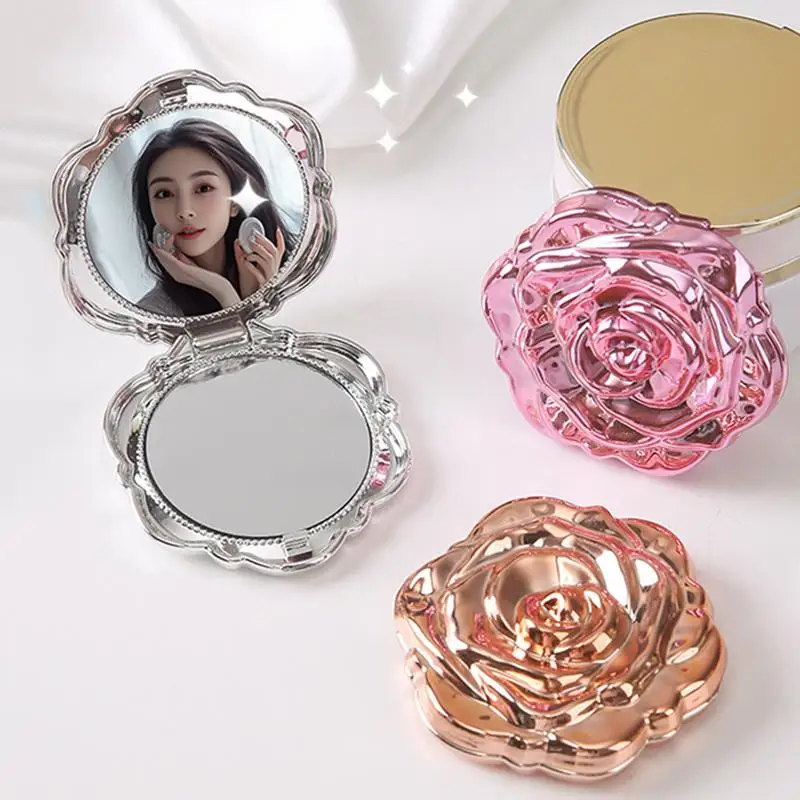 Mini miroir de poche Portable rétro fleur de Rose, outil de beauté cosmétique Compact Double face, cadeau