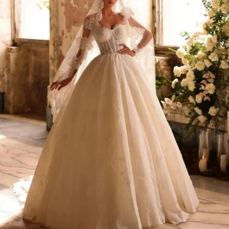 

High Quality Full Lace Wedding Dresses A Line Sweetheart Lace Up Floor Length Bride Bridal Gown Robe De Soiree 2026 Customized