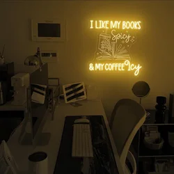 Mi piace I miei libri piccante e My Coffee Icy Neon Sign, Spicy Romance neon Sign, regalo per gli amanti del caffè, scheletro Hand wall Art