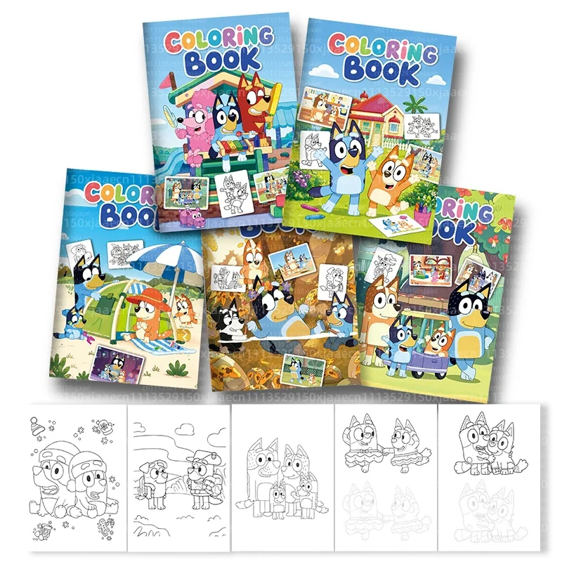 Libros para Colorear de Bluey, 6 Piezas para Niños, Set de Libros de Actividades con Dibujos Animados del Perro Azul Bluey y Bingo, Regalos de Cumpleaños, Recuerdos de Fiesta, Tiempo Tranquilo para Viajar