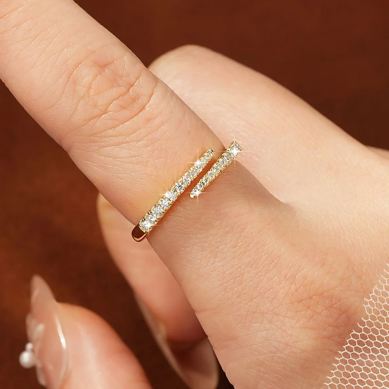 Rrjzz D-Farbiger Voll-Moissanit Halb-Eternity-Ring GRA Runder Labor-Imitationsdiamant Damen Verstellbarer Offener Ring Schmuck Geschenke – Detail 11