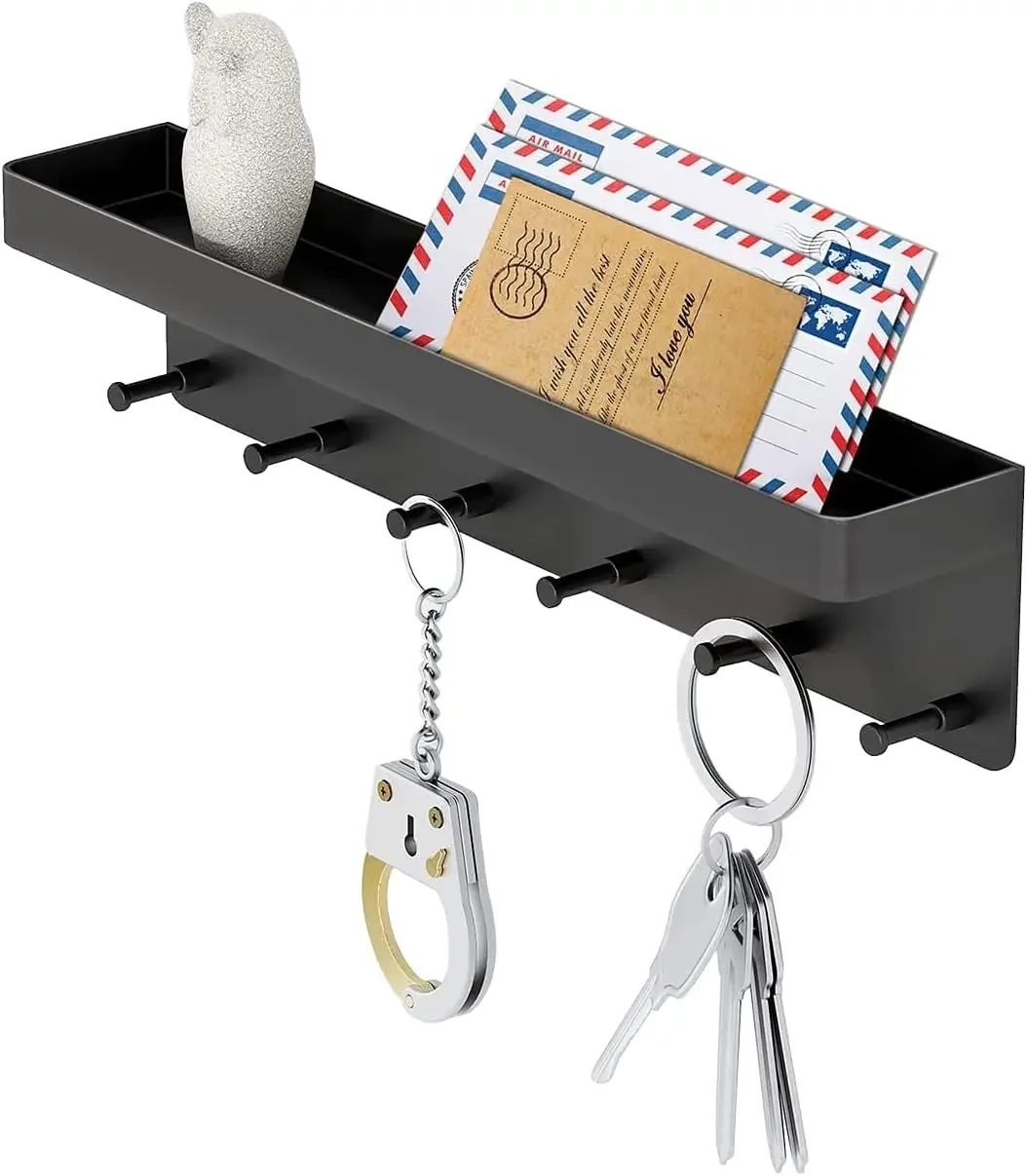 Schlüsselhalter zur Wandmontage, selbstklebend, mit Briefablage und 6 Schlüsselhaken für die Wand
