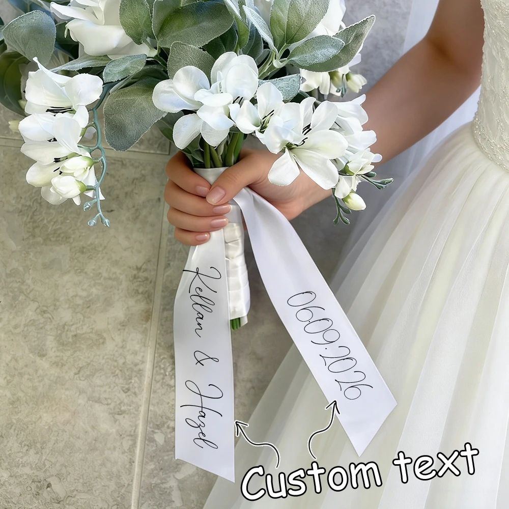 Customized Ribbon Customizable Couple’S Name Wedding Date Bride’S Bouquet Ribbon Party Decoration Gift Custom Text Ribbon