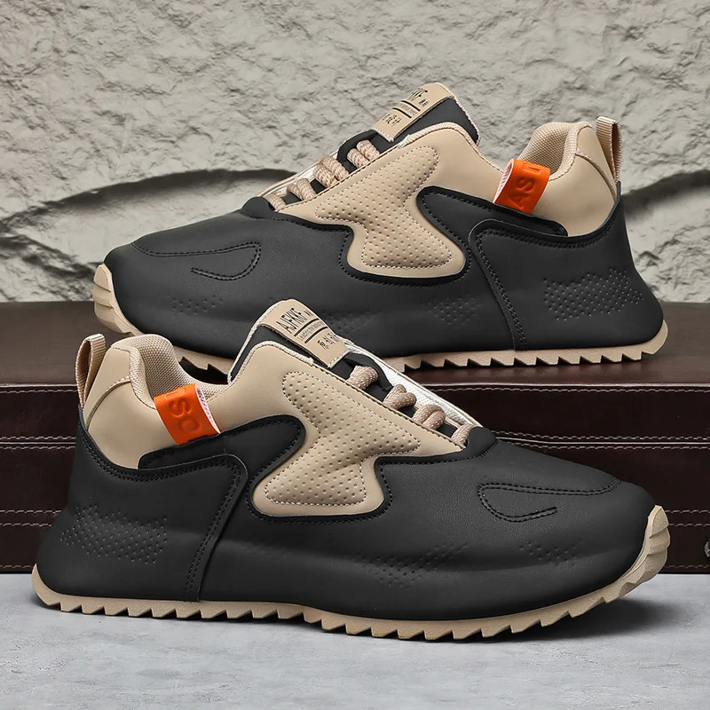 

Men's Korean Trendy Dad Shoes - Large Size 48, Leather Upper, Versatile Running Sneakers, Casual Sport Shoes