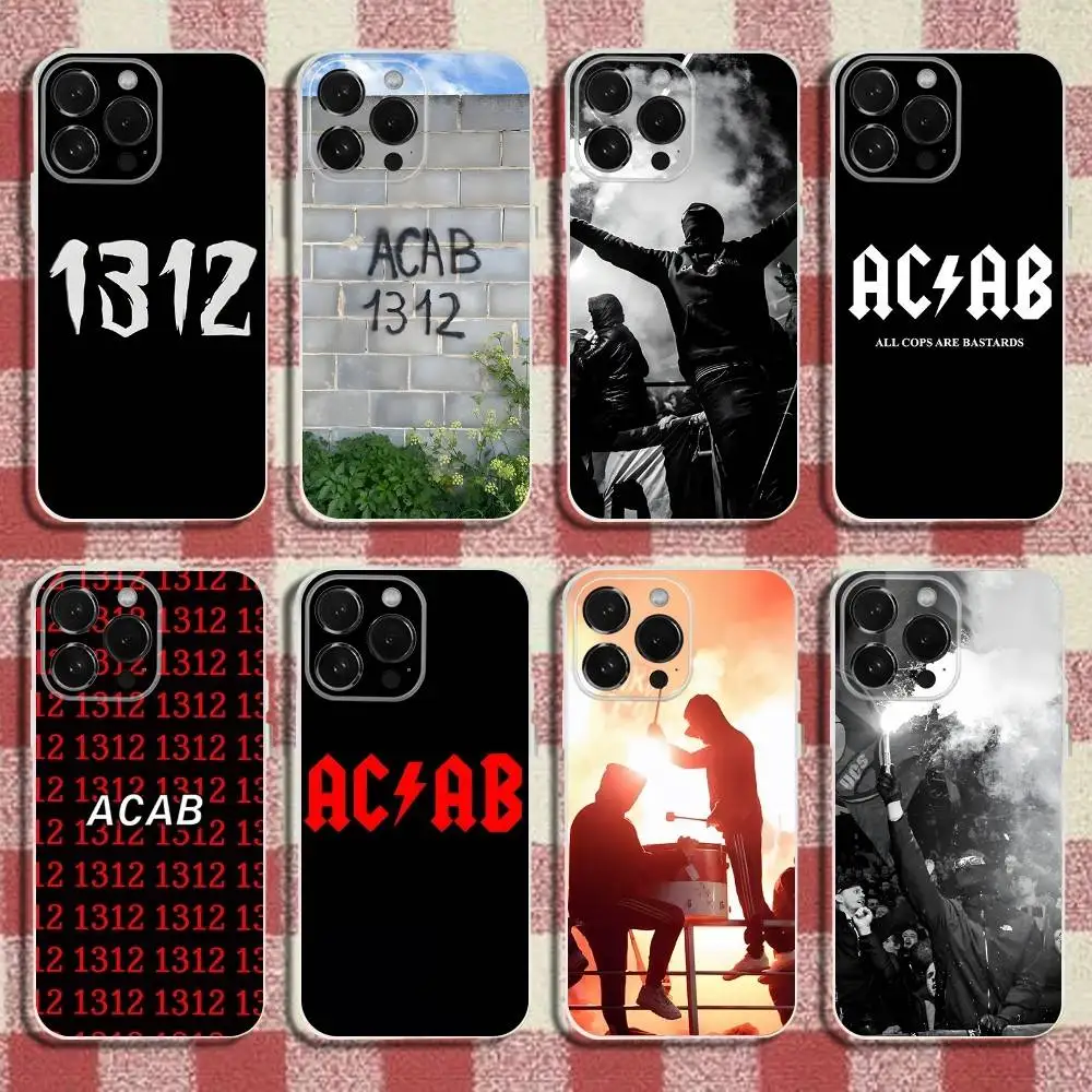 حافظة هاتف Acab Ultras لهاتف iPhone 16,15,14,13,12,11 Pro,Max,Plus,X,XS,XR,SE,سيلي شفاف صغير ناعم