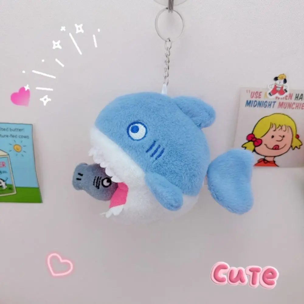 Cartoon Shark Blue Shark Plush Keychains Stuffed Doll Simulation Blue Shark Pendant Soft Stuffed Animal Plush Shark Keyring