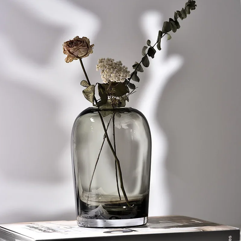 European style minimalist vase creative INS glass flower vase living room dining table,small mouth home decor, fresh flower vase