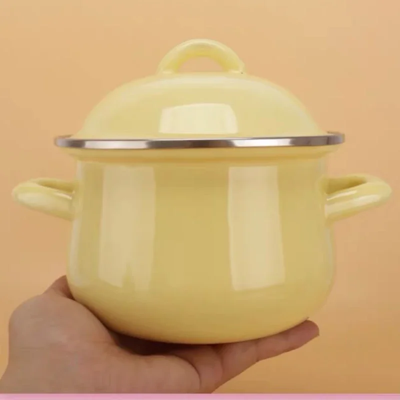 Nonstick Enamel Cooking Hot Pot Thick Bottom Stock Pot Handle Ramen Noodles Gas Cooker Kitchen Cookware