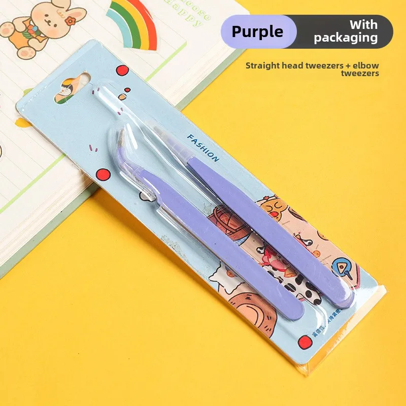 Pinça reta curvada de aço inoxidável, colorida, rosa, azul, roxa, faça você mesmo, pinça de cílios, arte de unha, adesivo, strass, ferramenta de seleção