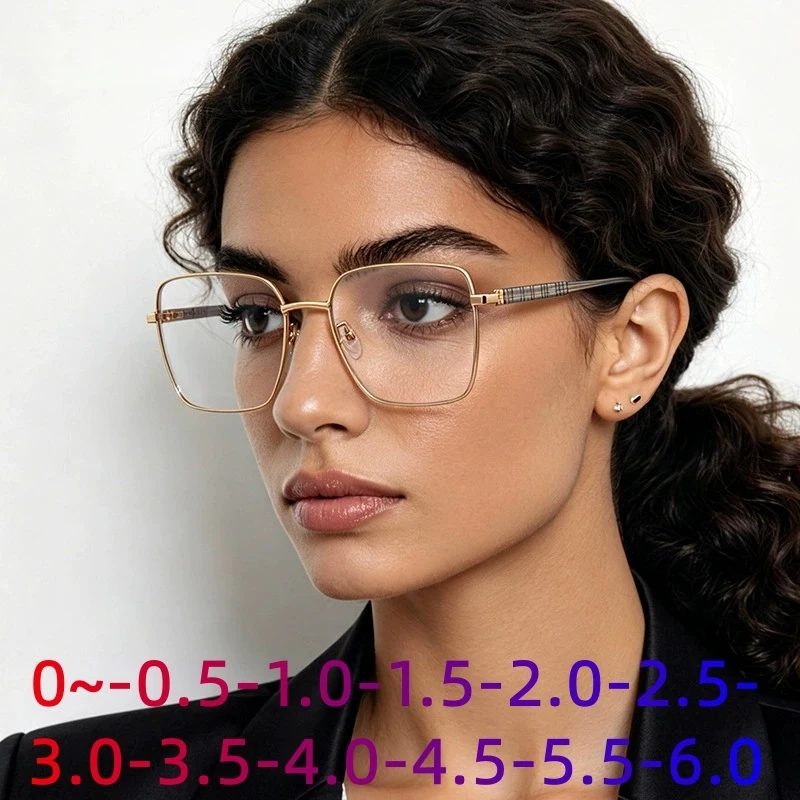 

Metal thin frame leopard print square frame versatile prescription custom anti-blue light glasses photochromic glasses0~-6.0