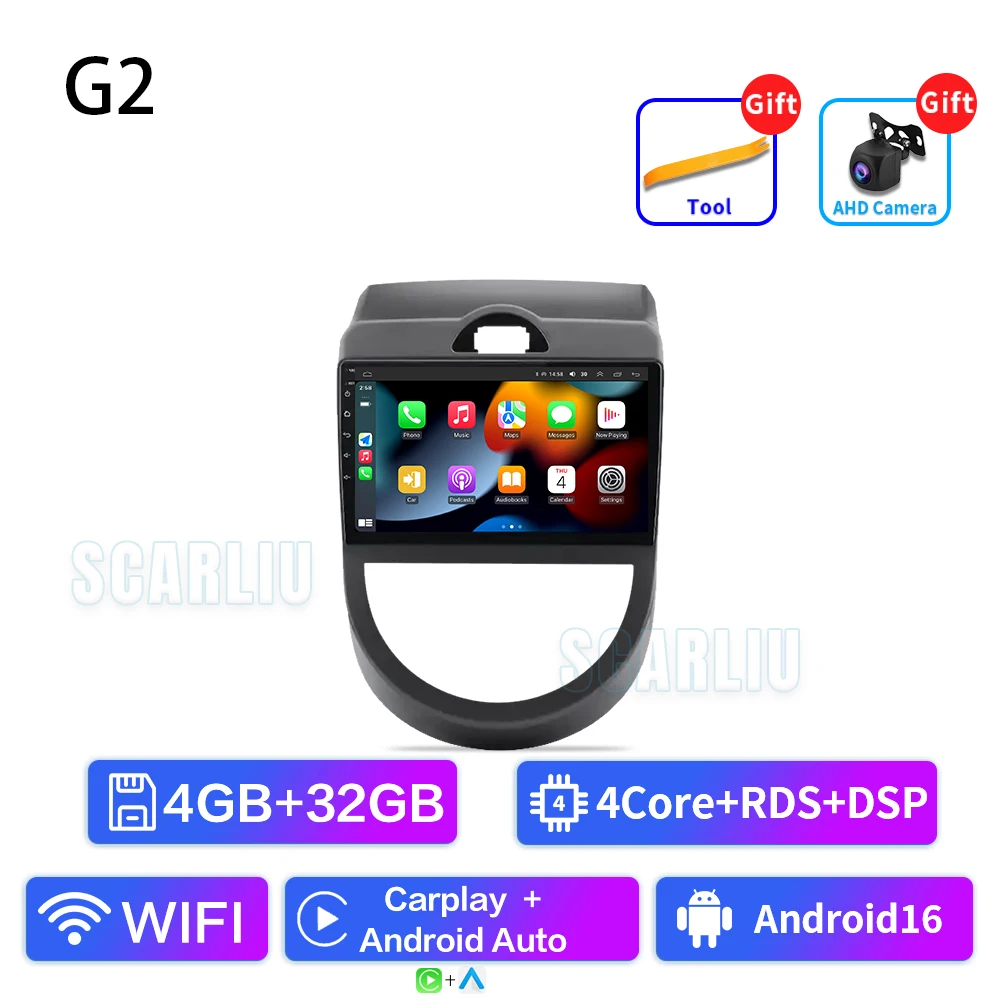 Android 16 voor Kia Soul 1 AM 2008 2009 2010 2011 Carplay Auto autoradio multimediaspeler autoradio GPS navigatie BT head unit