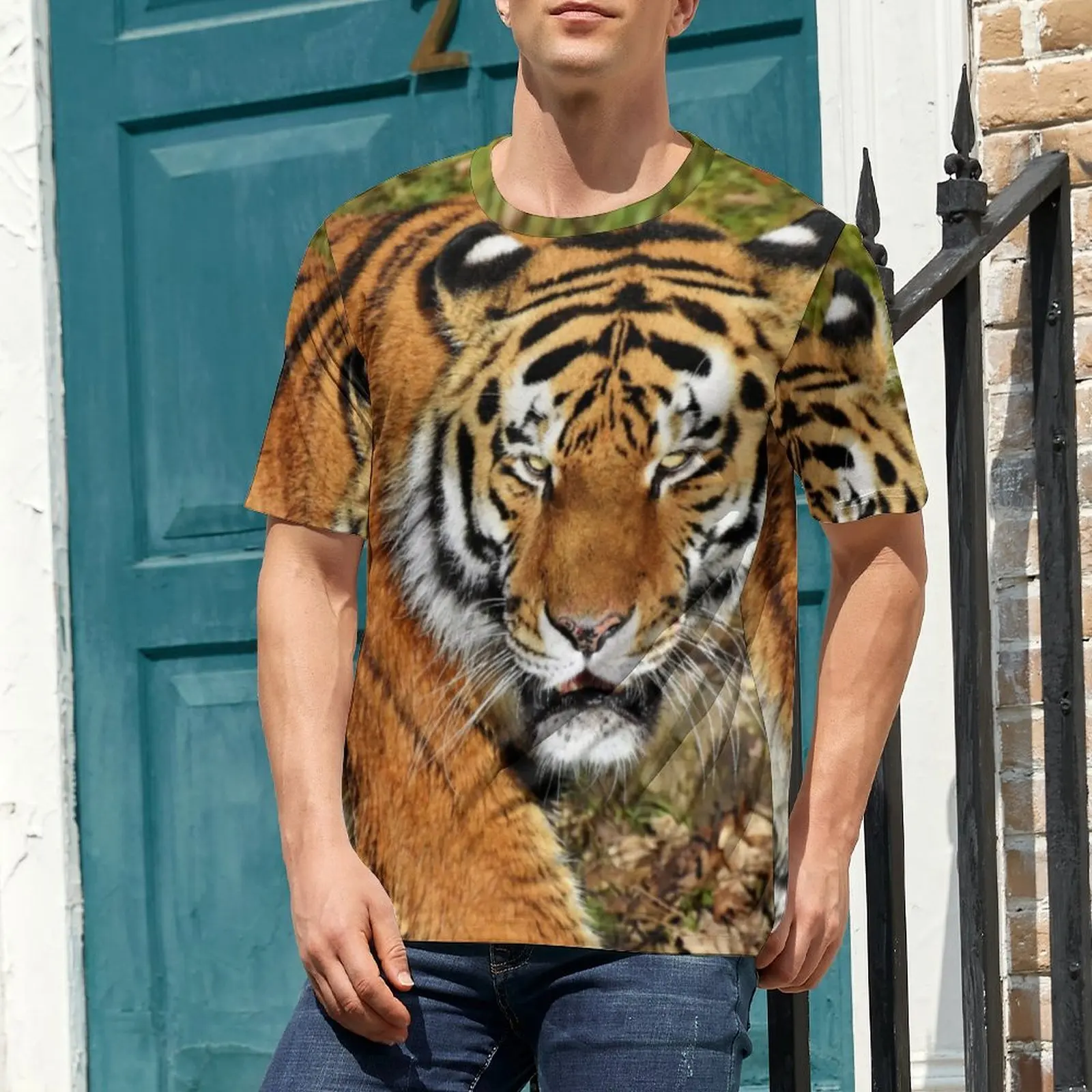 Bengal Tiger T Shirt Wild Animal Print Harajuku T Shirts Men Streetwear Tshirt Summer Short-Sleeved Printed Tees Plus Size