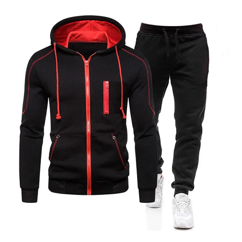 2024 Men Sets Wear Men's Fashion Autumn Winter Double Zipper Jacket/ Hoodie Pant Warm Tracksuit Sportwear Jogging Suits M-3XL