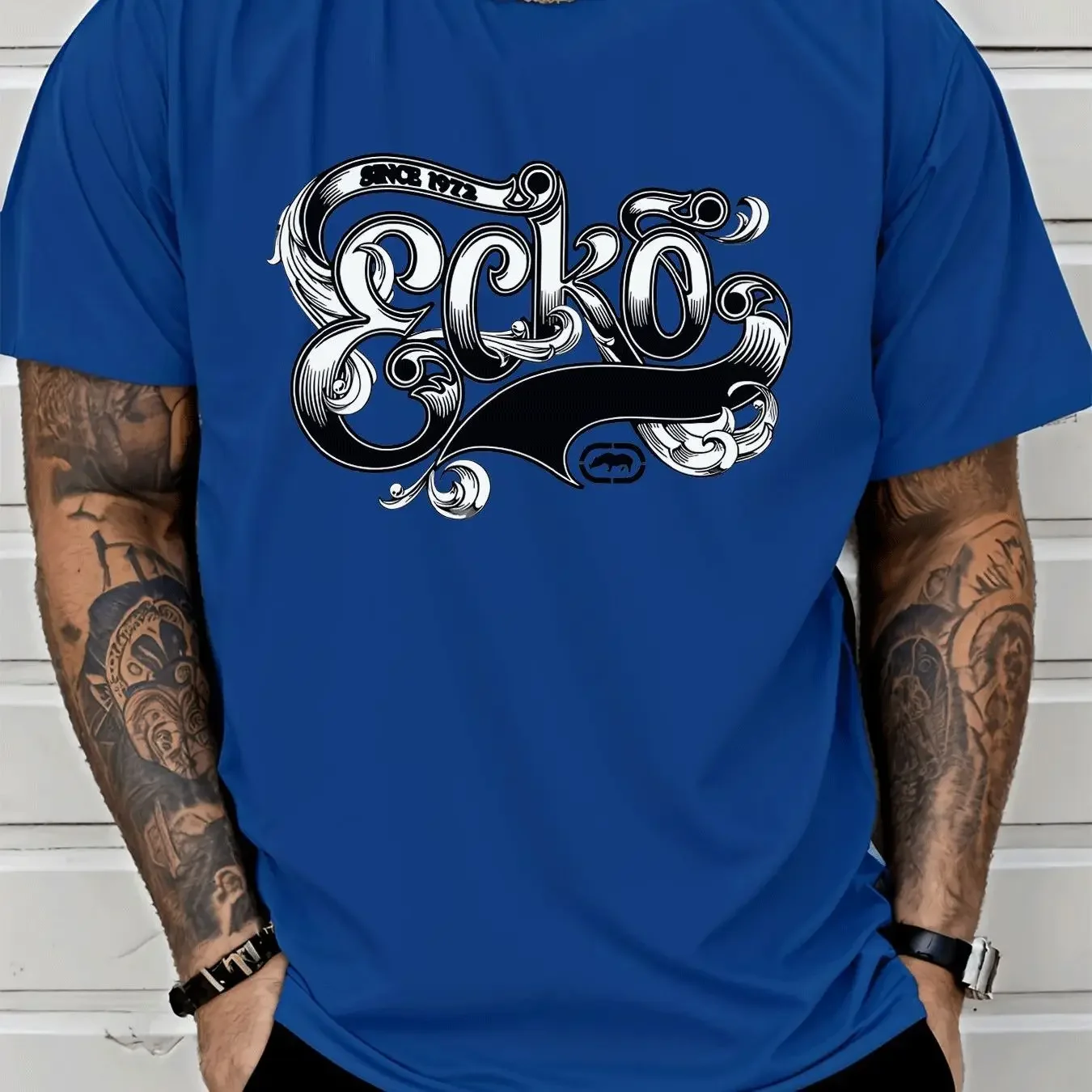 Ecko Ornate Script Rhino Small Logo Mens Tee Hot Sale Korea US Soft Breathable Loose Casual Short Sleeve Top