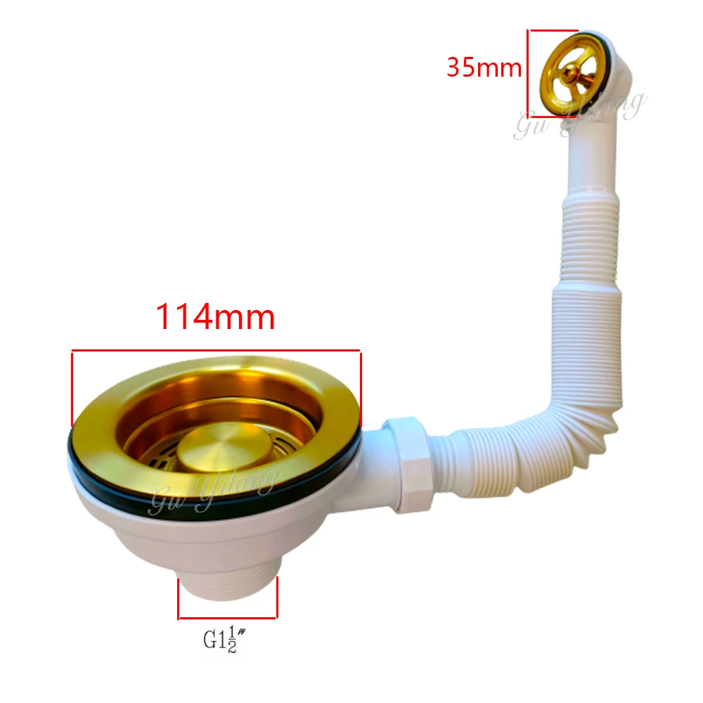 Pia De Cozinha De Aço Inoxidável 304, Cesta De Pias De Resíduos Com Transbordamento, Plug De Cor Dourada