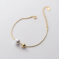 La Monada 14+5cm Snake Chain Bracelets For Women Silver 925 Jewelry Fine Round Pearl Sterling Silver Women's Bracelet Girls