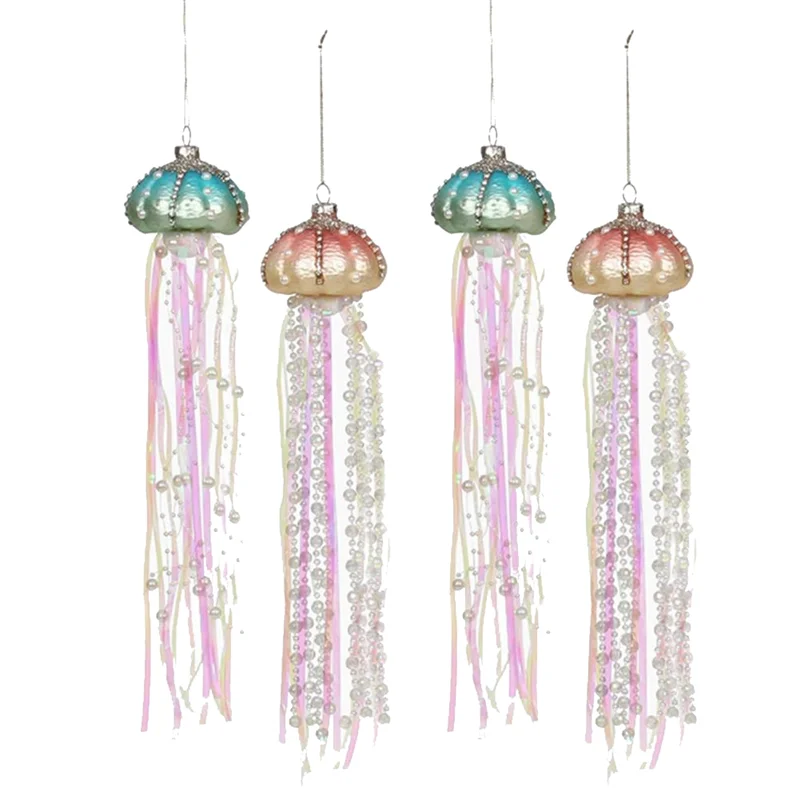 

Christmas Tree Jellyfish Ornament 4Pcs Novelty Universal Jellyfish Decor Glass Pearl Festive