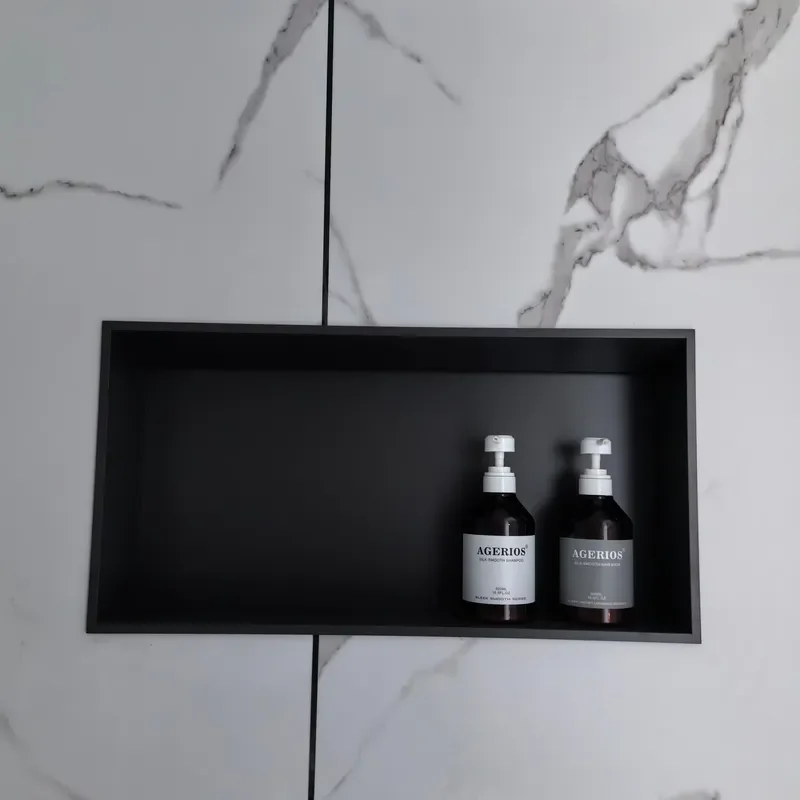 304 Stainless Steel Matte Black Shower Niche Wall Mounted Rack Narrow Side Storage for Luxury Hotel Bathroom Modern Design