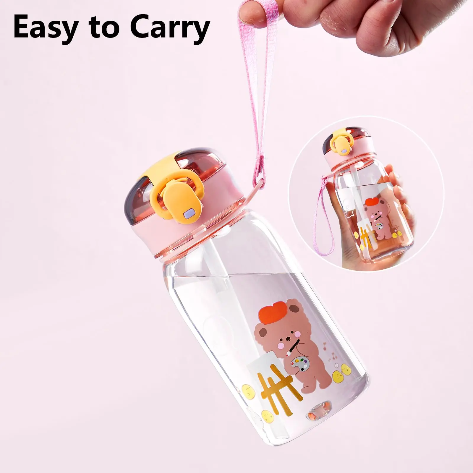 New Kids Outdoor Portable Drink Bottle Water Sippy Cup with Straw Cartoon Leakproof Water Bottles  Children's Lovely Cup