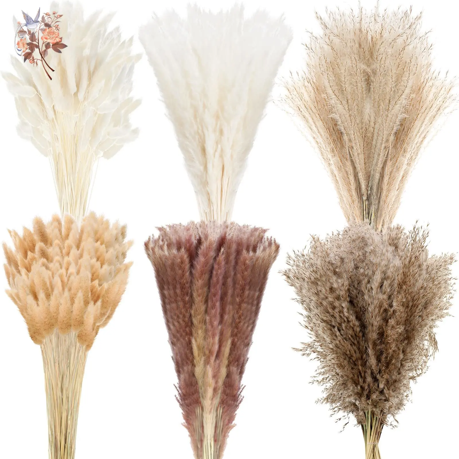

300PCS Dried Flower Bouquet Large Fluffy Pampas Grass Floral Decor for Boho Home Wedding Vases Filler Spring Fall Arrangements