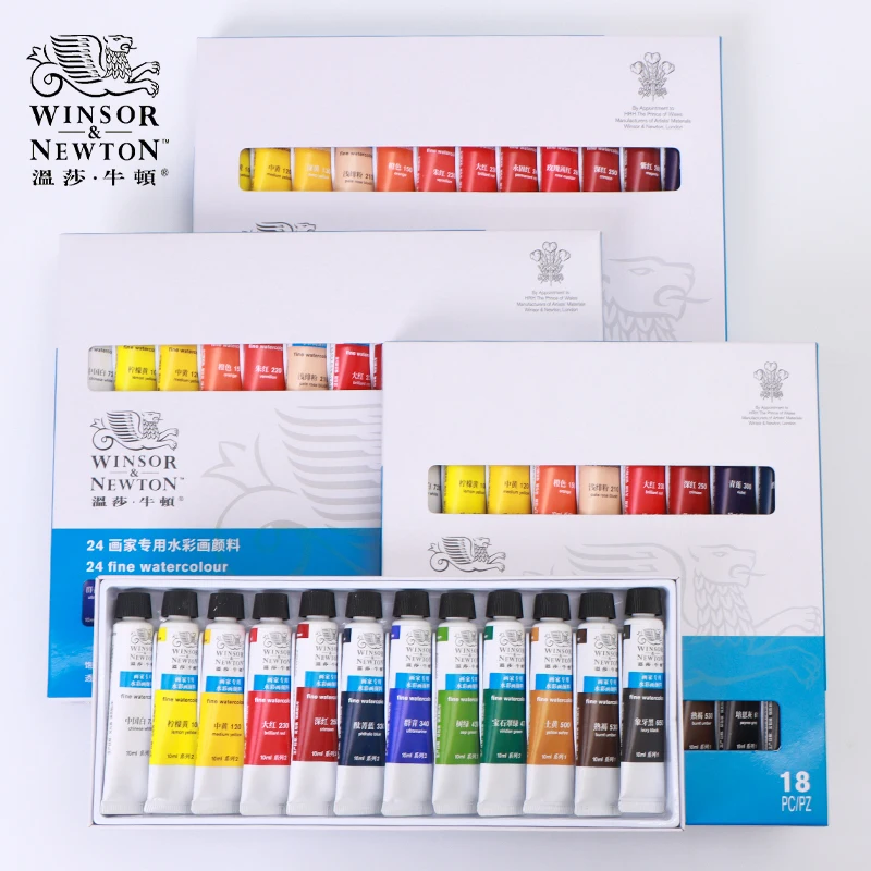 Zestaw farb akwarelowych WINSOR & NEWTON 10 ml tubularny 12/18/24/36 kolorów żywy, odporny na światło kolor przezroczysty, delikatny, gładki lakier