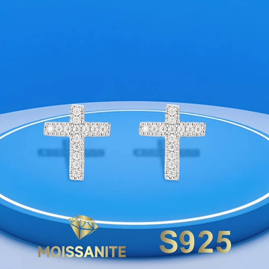 

Cross Earrings Full Moissanite Stud Earring for Women S925 Silver Earrings with Gra Certificate Fashion Jewelry