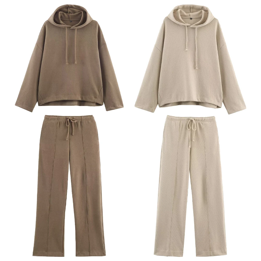 

Осенняя новая женская повседневная мягкая толстовка с капюшоном и длинными рукавами, эластичной резинкой на талии и широкими брюками, выцветшие брюки со средней талией