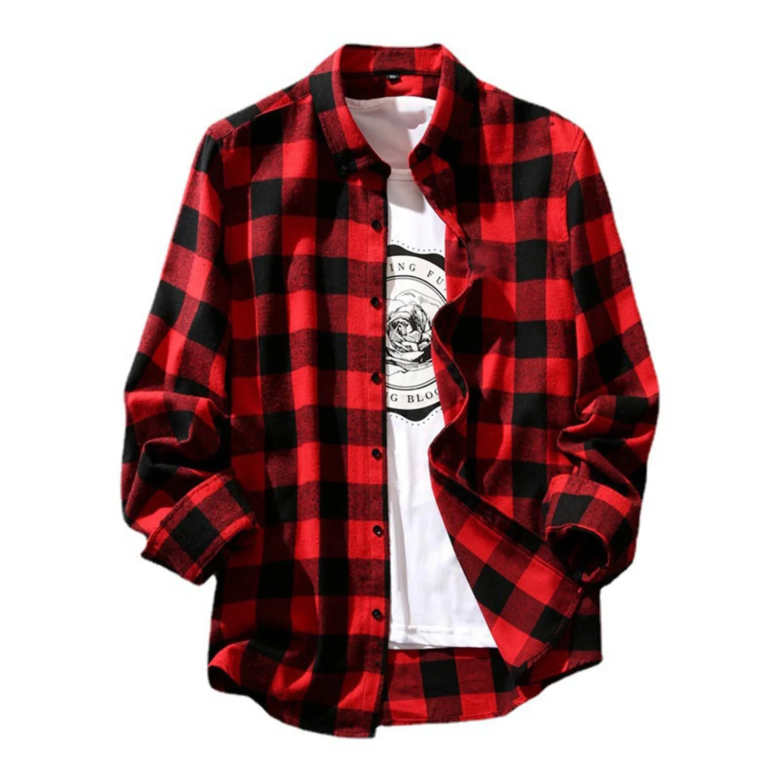 Shirt Men'S Cotton Black And White Plaid Color Fashion Classic Design Loose Casual Single Breasted Long Sleeve Slim Fit