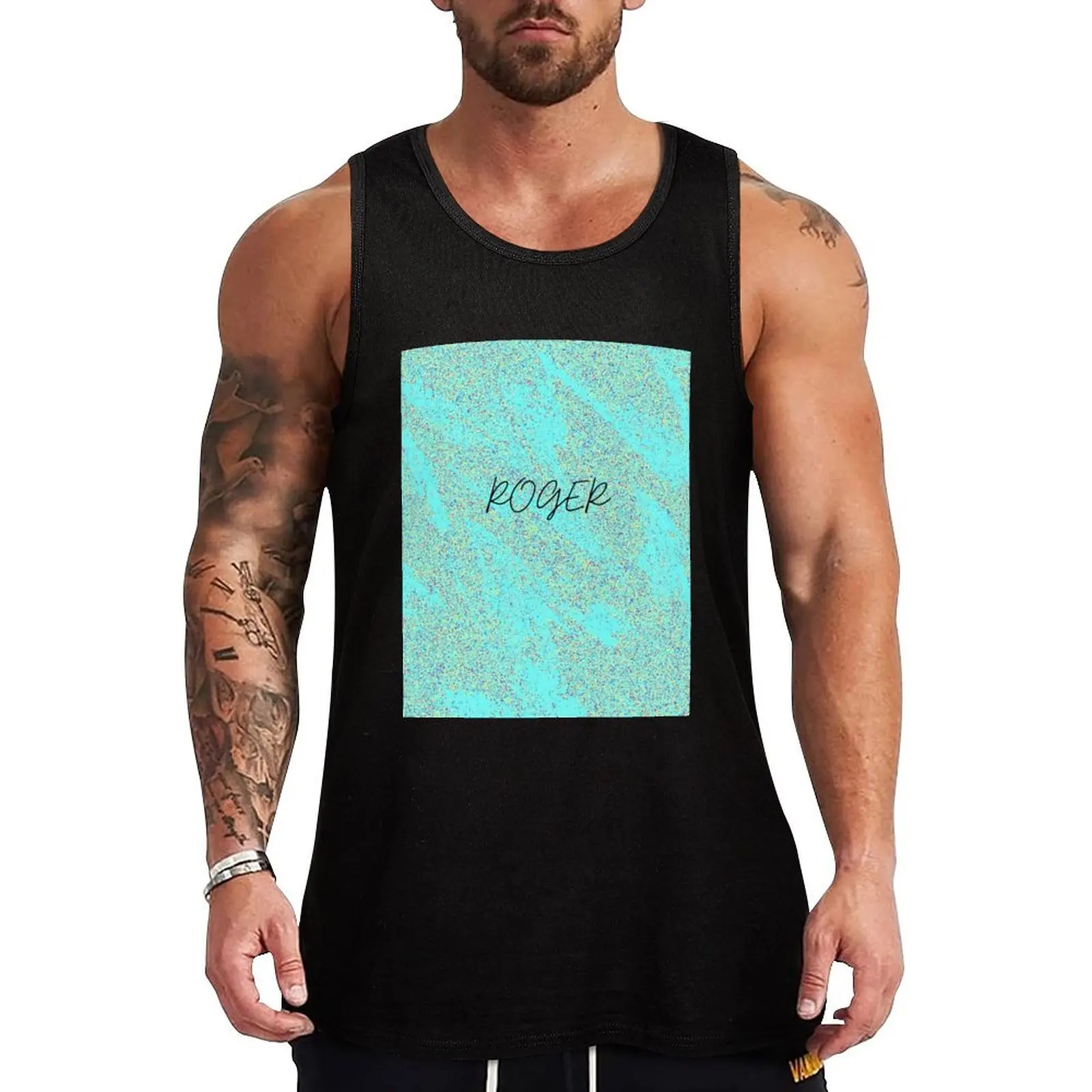 RogerPattern - Tranquil Waters: Serene Pool-Inspired Print Tank Top gym t-shirts new in tops & t-shirt