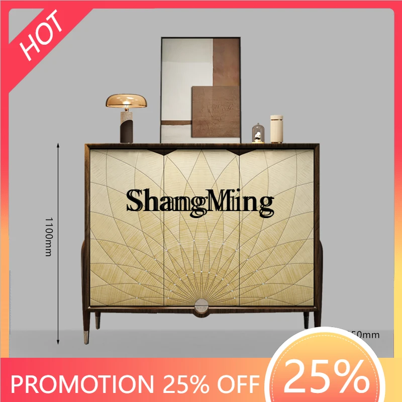 

CL cabinet entrance integrated light luxury villa large flat door living room black walnut modern cabinet