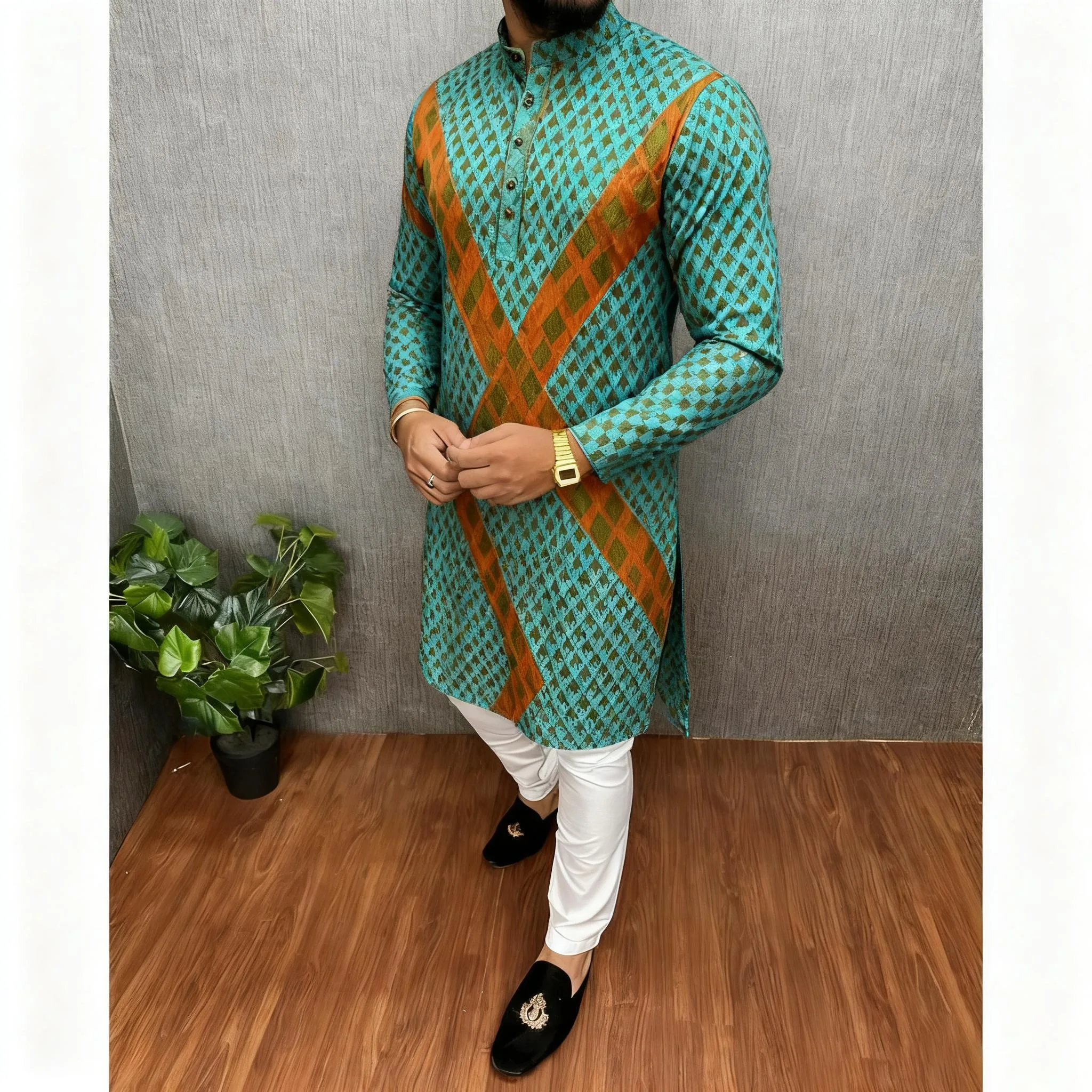 Muslim Caftan Dubai Men'S Robe Long-Sleeved Ethnic Style 2026 Stand Collar Arabic Clothing Gandoura Homme Marocaine