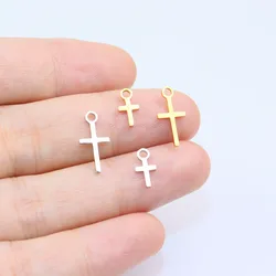 10pcs Wholesale Stainless Steel Mini Cross Charms Pendant DIY Necklace Earrings Bracelets Unfading Colorless 2 Colors