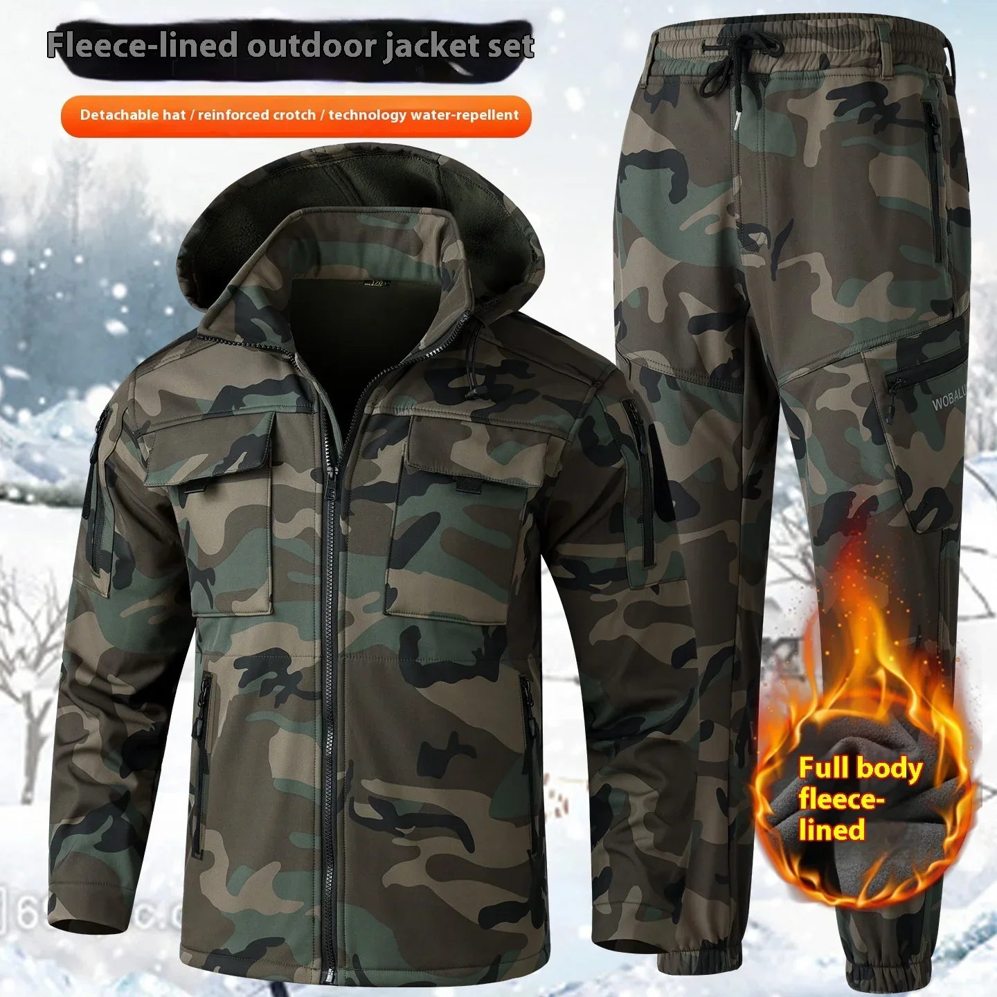 Mens Winter Warm Waterproof Fleece  Cycling Labor Protection Clothing  Set Outdoor Work Clothes Hunting Jacket PantsFishing