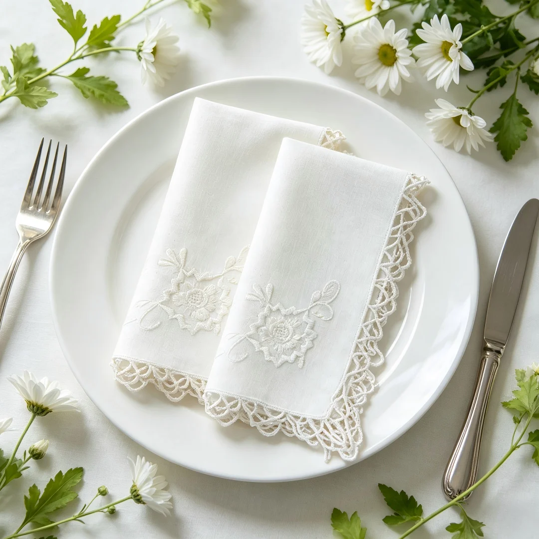 Handgefertigte Spitzenbesatz-Stickerei Leinen-Servietten Hochwertige Handarbeit Vintage Blumenmuster Luxuriös Elegant Wiederverwendbar Geschenk Hochzeit Party – Detail 2