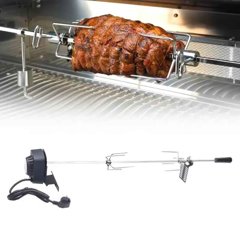 Professional Electric BBQ Skewer 360 Degree Automatic Rotating Stainless Steel Roasting Spit Grill Camping Rotisserie Kit