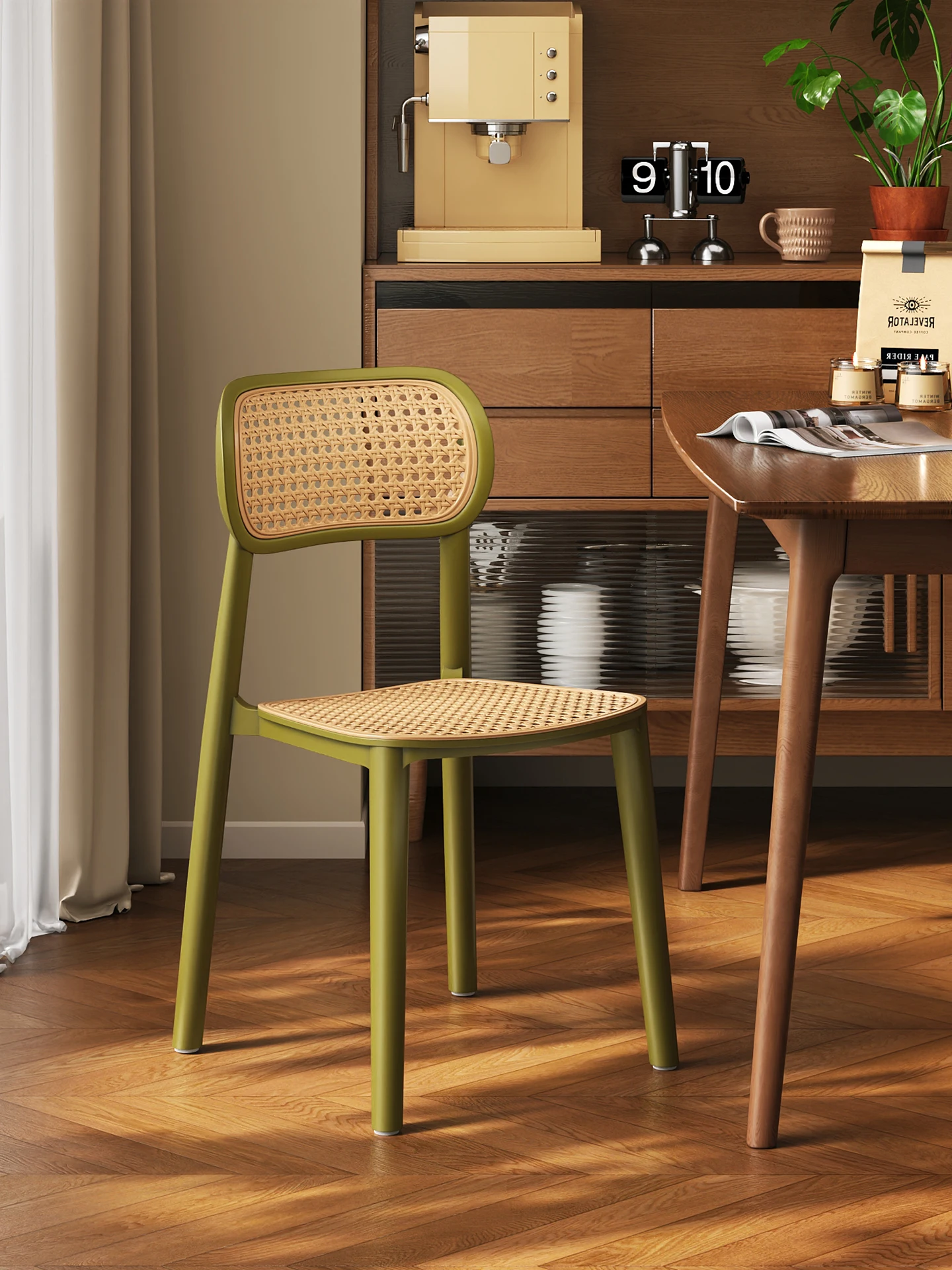 Medieval backrest chair stackable rattan dining chair household thickened plastic stool living room commercial dining table chai