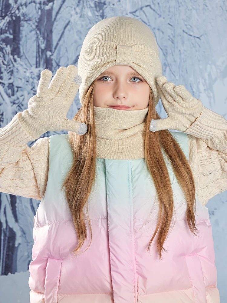 AliExpress NONE Anti-Cold Warm Children Hat Gloves Scarf Set Thermal Headband Cycling Ski Outdoor Ear Protection Knit Woolen Cap Winter Beanies