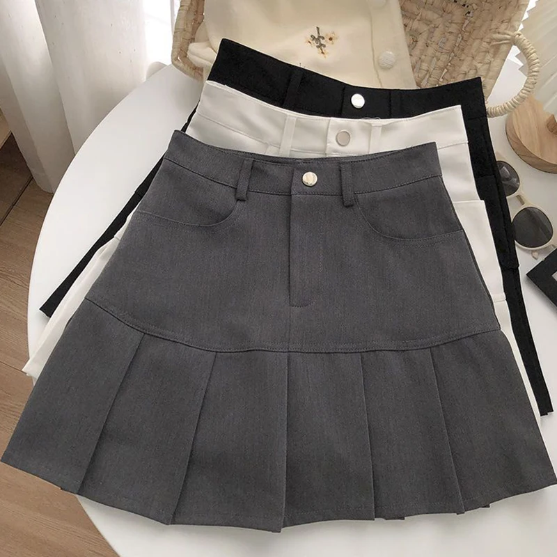 College Style High Waist Pleated Skirt Women Korean Streetwear Slim A-Line Skirts Woman Solid Uniforms Safety Pants Mini Skirts